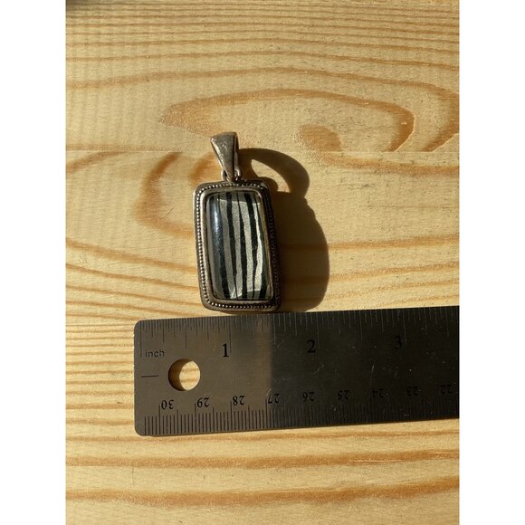 Rectangular Silver & Black Zebra Stripe Pendant - Picture 4 of 4